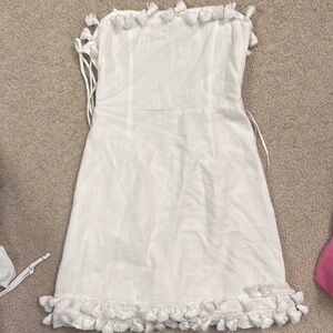 White Kids Dress with Tassel Details